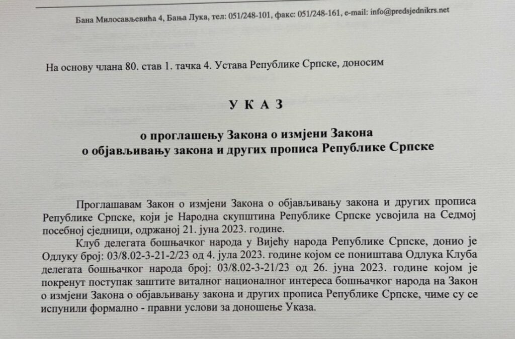V.d. direktora Službenog glasnika Miloš Lukić potpisao odluke o objavljivanju Ukaza predsjednika Republike